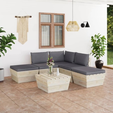 vidaXL Set Divani da Giardino su Pallet 6 pz con Cuscini Legno Abete