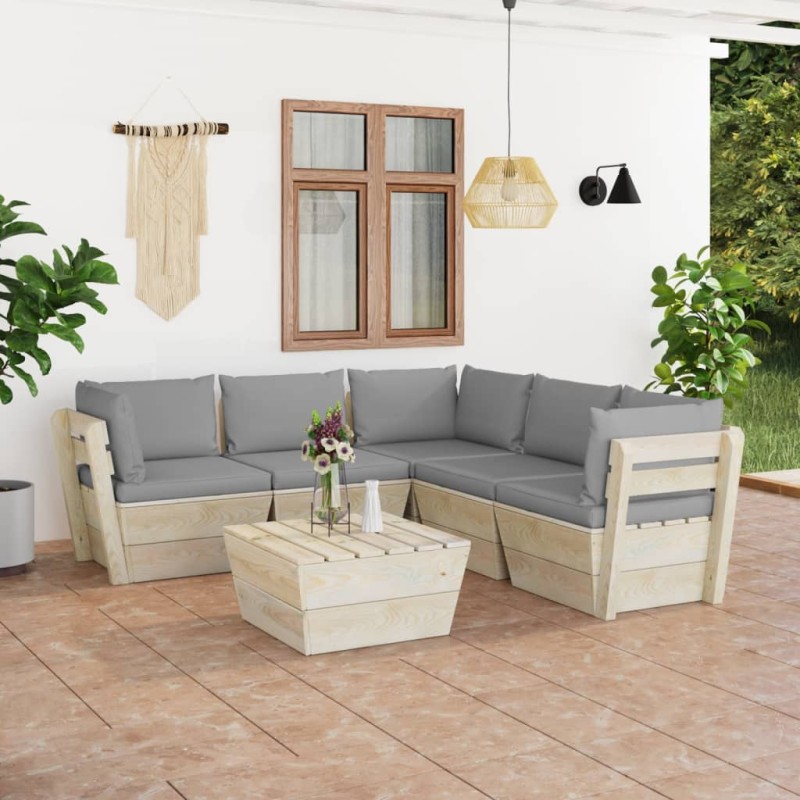 vidaXL Set Divani da Giardino su Pallet 6 pz con Cuscini Legno Abete vidaXL Set Divani da Giardino su Pallet 6 pz con Cuscini Legno Abete