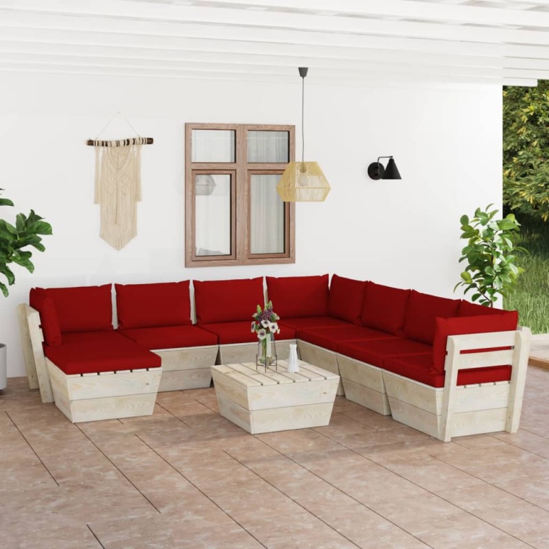 vidaXL Set Divani da Giardino su Pallet 9 pz con Cuscini Legno Abete vidaXL Set Divani da Giardino su Pallet 9 pz con Cuscini Legno Abete