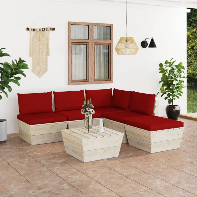 vidaXL Set Divani da Giardino su Pallet 6 pz con Cuscini Legno Abete vidaXL Set Divani da Giardino su Pallet 6 pz con Cuscini Legno Abete