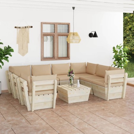 vidaXL Set Divani da Giardino su Pallet 9 pz con Cuscini Legno Abete
