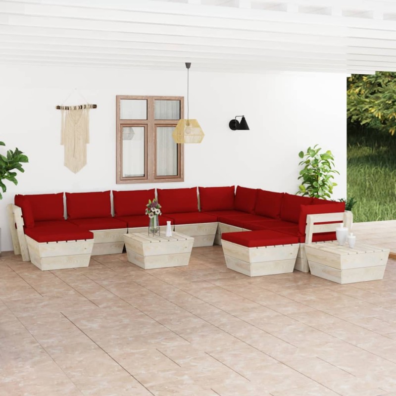 vidaXL Set Divani da Giardino su Pallet 12 pz con Cuscini Legno Abete vidaXL Set Divani da Giardino su Pallet 12 pz con Cuscini Legno Abete