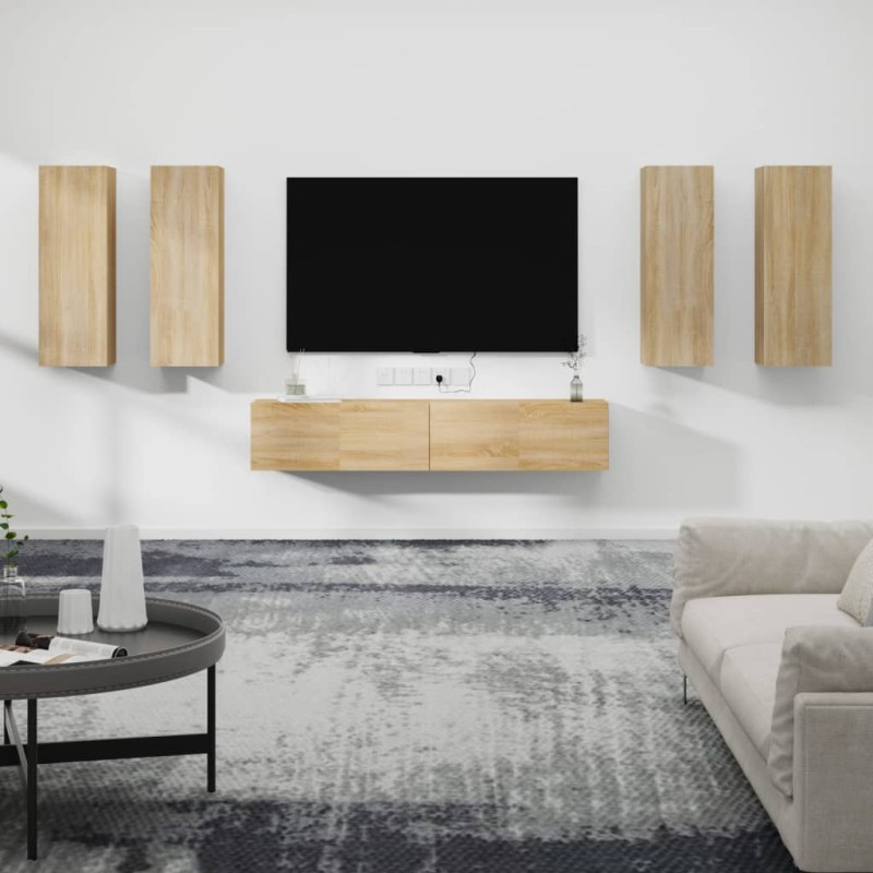 Set di Mobili Porta TV 6 pz Rovere Sonoma in Legno Multistrato Set di Mobili Porta TV 6 pz Rovere Sonoma in Legno Multistrato