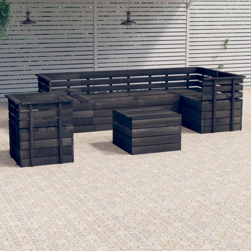 vidaXL Set Divani da Giardino su Pallet 7 pz Legno Pino Grigio Scuro vidaXL Set Divani da Giardino su Pallet 7 pz Legno Pino Grigio Scuro