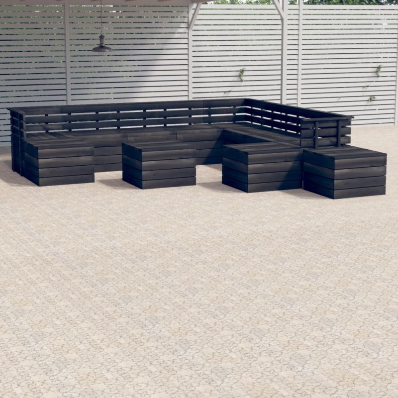vidaXL Set Divani da Giardino su Pallet 12 pz Legno Pino Grigio Scuro vidaXL Set Divani da Giardino su Pallet 12 pz Legno Pino Grigio Scuro
