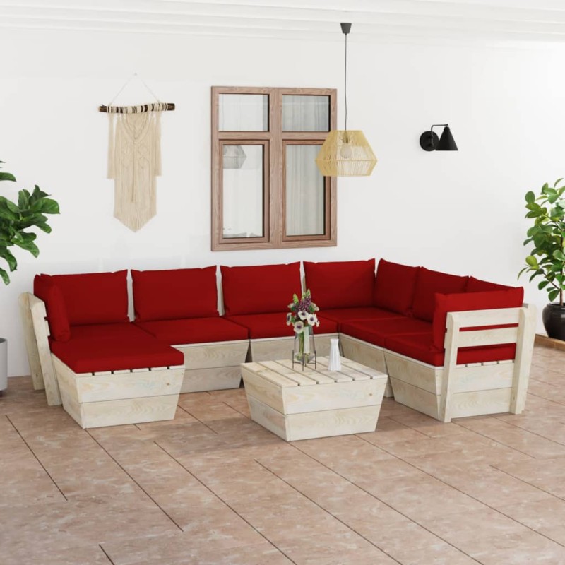 vidaXL Set Divani da Giardino su Pallet 8 pz con Cuscini Legno Abete vidaXL Set Divani da Giardino su Pallet 8 pz con Cuscini Legno Abete