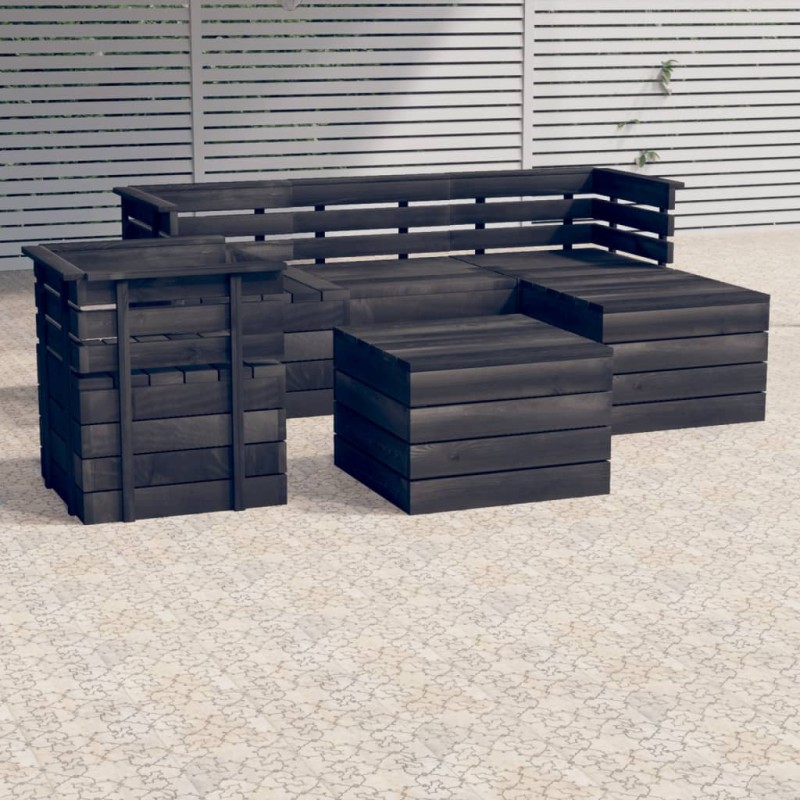 vidaXL Set Divani da Giardino su Pallet 6 pz Legno Pino Grigio Scuro vidaXL Set Divani da Giardino su Pallet 6 pz Legno Pino Grigio Scuro