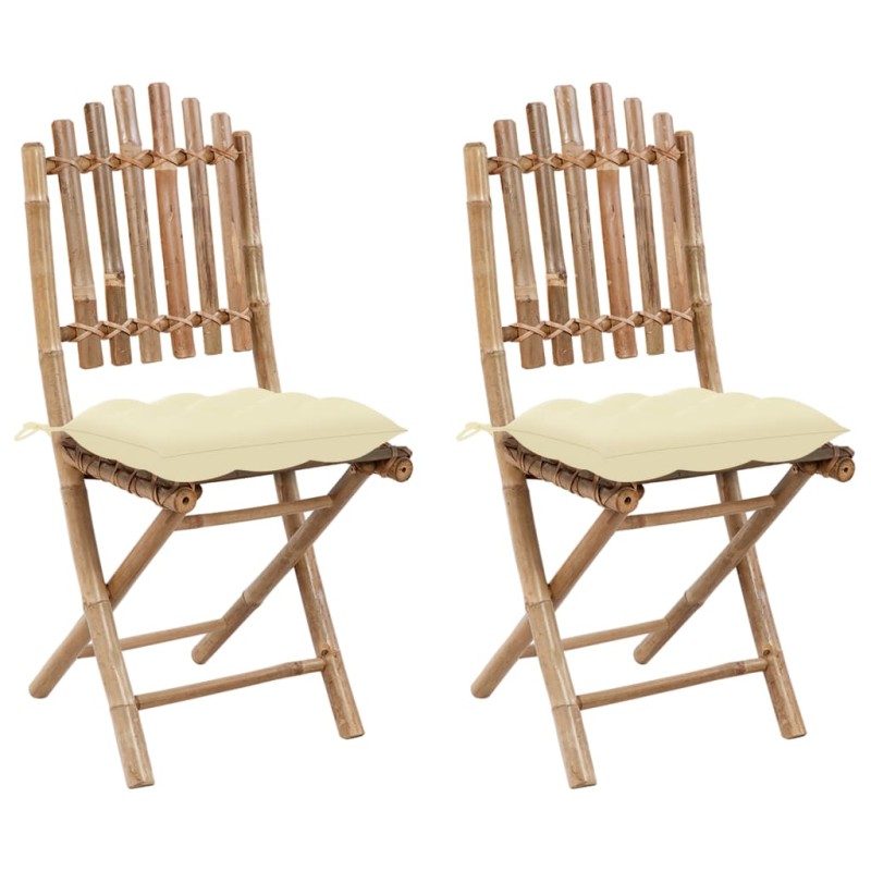 vidaXL Sedie da Giardino Pieghevoli 2 pz con Cuscini in Bambù vidaXL Sedie da Giardino Pieghevoli 2 pz con Cuscini in Bambù