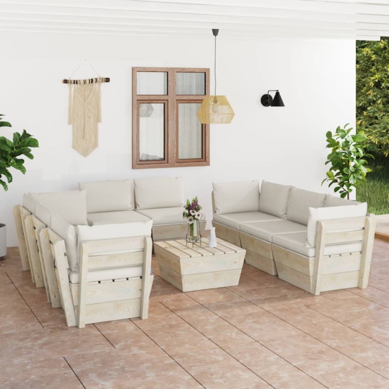 vidaXL Set Divani da Giardino su Pallet 9 pz con Cuscini Legno Abete 