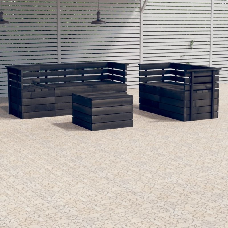 vidaXL Set Divani da Giardino su Pallet 6 pz Legno Pino Grigio Scuro vidaXL Set Divani da Giardino su Pallet 6 pz Legno Pino Grigio Scuro
