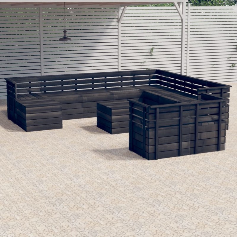 vidaXL Set Divani da Giardino su Pallet 10 pz Legno Pino Grigio Scuro