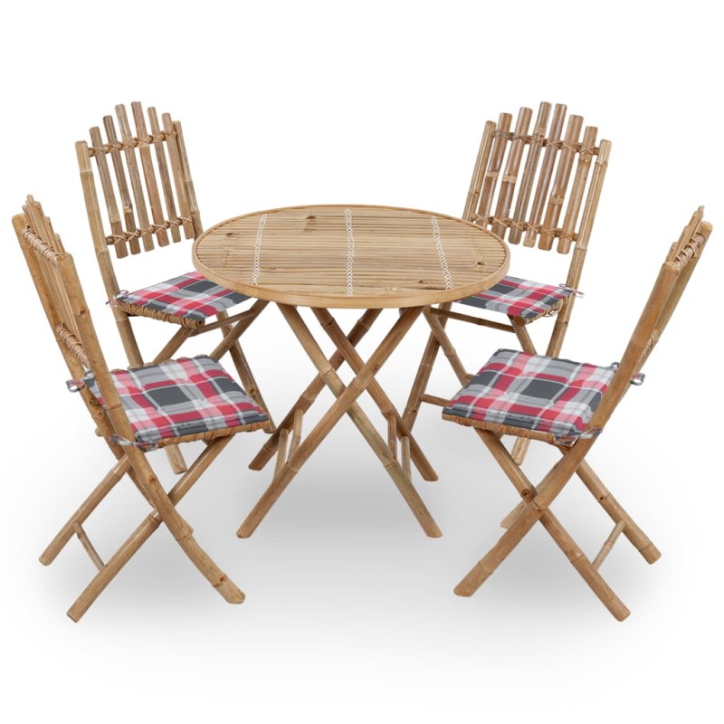 vidaXL Set da Pranzo da Giardino 5 pz Pieghevole con Cuscini in Bambù vidaXL Set da Pranzo da Giardino 5 pz Pieghevole con Cuscini in Bambù