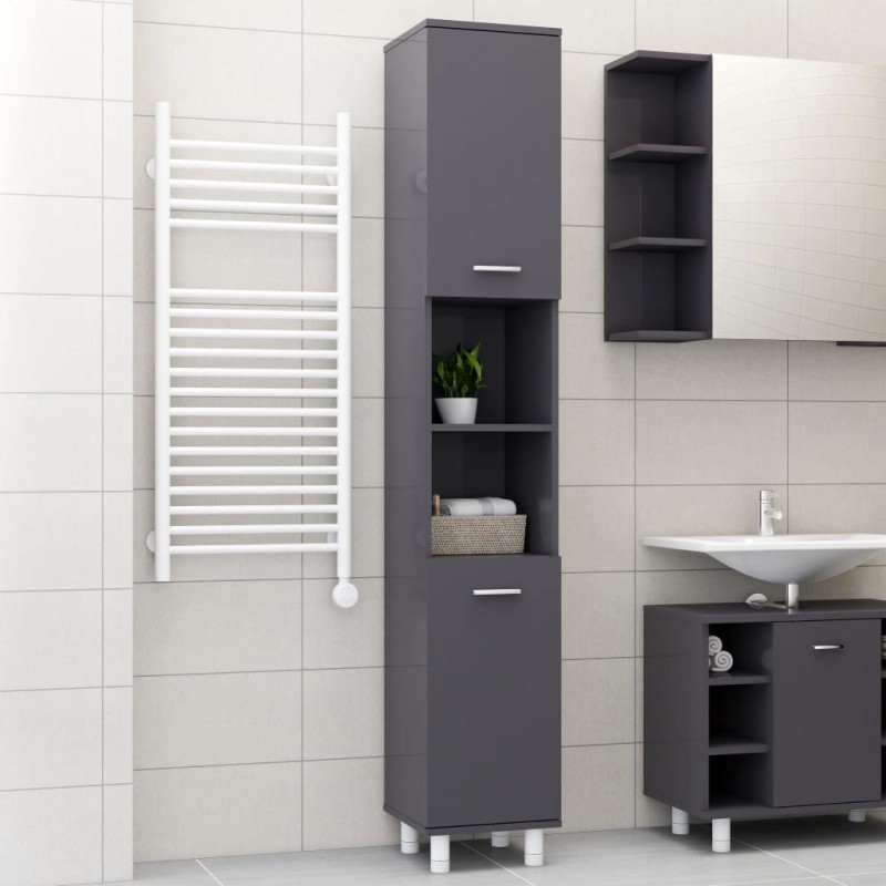 Armadio da Bagno Grigio Lucido 30x30x179 cm in Truciolato Armadio da Bagno Grigio Lucido 30x30x179 cm in Truciolato