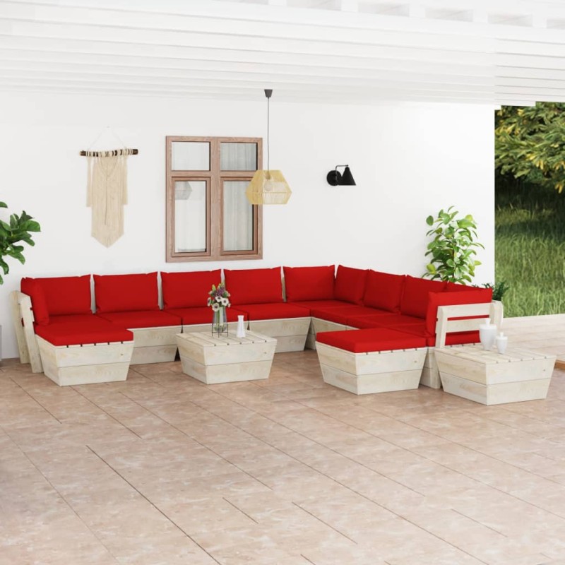 vidaXL Set Divani da Giardino su Pallet 12 pz con Cuscini Legno Abete vidaXL Set Divani da Giardino su Pallet 12 pz con Cuscini Legno Abete