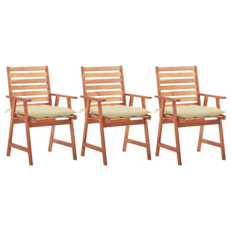 vidaXL Sedie da Pranzo da Esterni con Cuscini 3 pz Massello di Acacia vidaXL Sedie da Pranzo da Esterni con Cuscini 3 pz Massello di Acacia