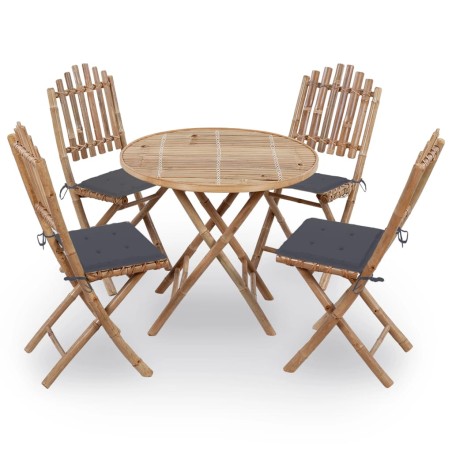 vidaXL Set da Pranzo da Giardino 5 pz Pieghevole con Cuscini in Bambù