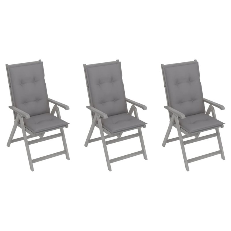 vidaXL Sedie da Giardino Reclinabili 3 pz con Cuscini Massello Acacia vidaXL Sedie da Giardino Reclinabili 3 pz con Cuscini Massello Acacia