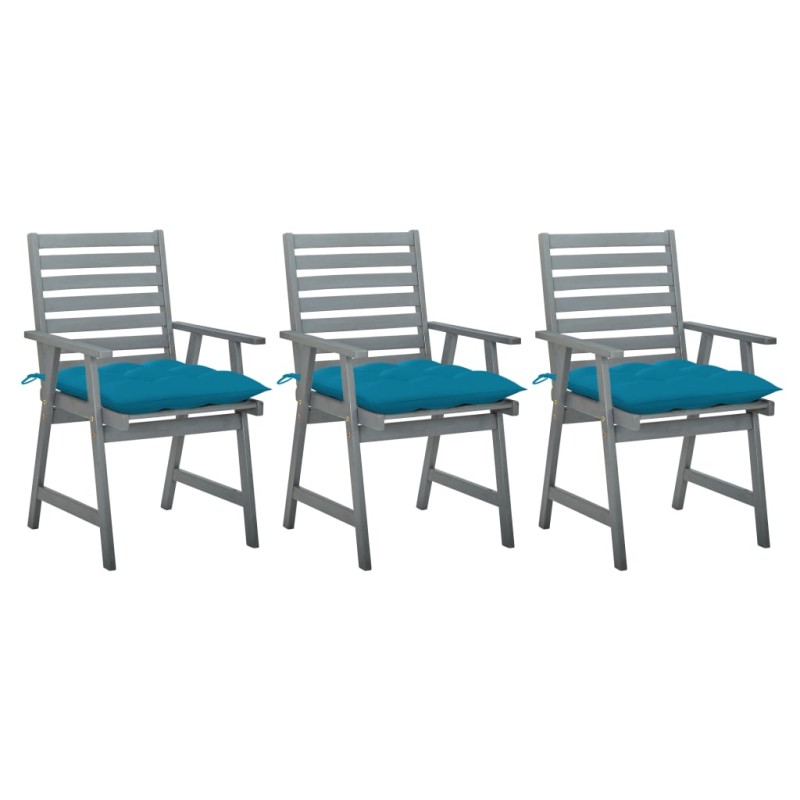vidaXL Sedie da Pranzo da Esterni con Cuscini 3 pz Massello di Acacia vidaXL Sedie da Pranzo da Esterni con Cuscini 3 pz Massello di Acacia