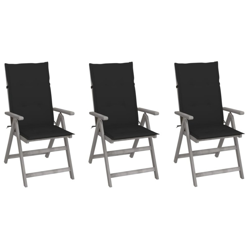 vidaXL Sedie da Giardino Reclinabili 3 pz con Cuscini Massello Acacia vidaXL Sedie da Giardino Reclinabili 3 pz con Cuscini Massello Acacia