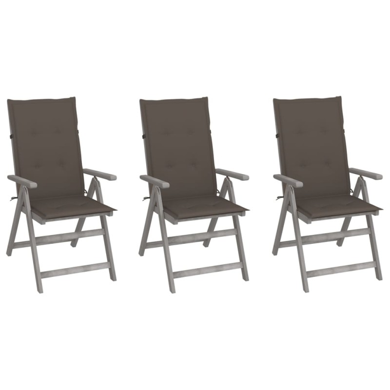 vidaXL Sedie da Giardino Reclinabili 3 pz con Cuscini Massello Acacia vidaXL Sedie da Giardino Reclinabili 3 pz con Cuscini Massello Acacia