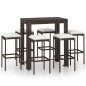 vidaXL Set da Bar da Giardino 7 pz con Cuscini in Polyrattan Marrone vidaXL Set da Bar da Giardino 7 pz con Cuscini in Polyrattan Marrone
