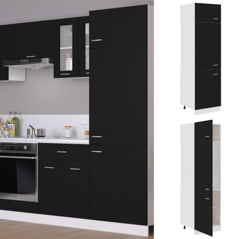 Armadio per Frigo Nero 60x57x207 cm in Legno Multistrato Armadio per Frigo Nero 60x57x207 cm in Legno Multistrato