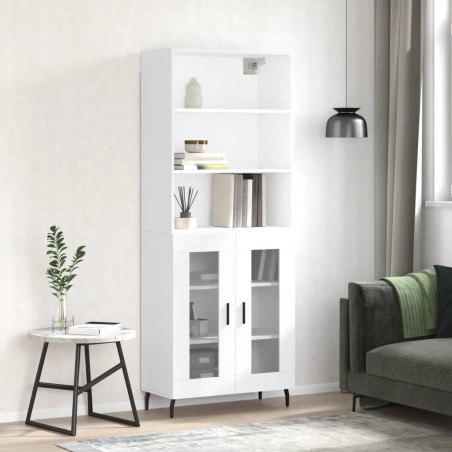 vidaXL Credenza Bianco Lucido 69,5x34x180 cm in Legno Multistrato