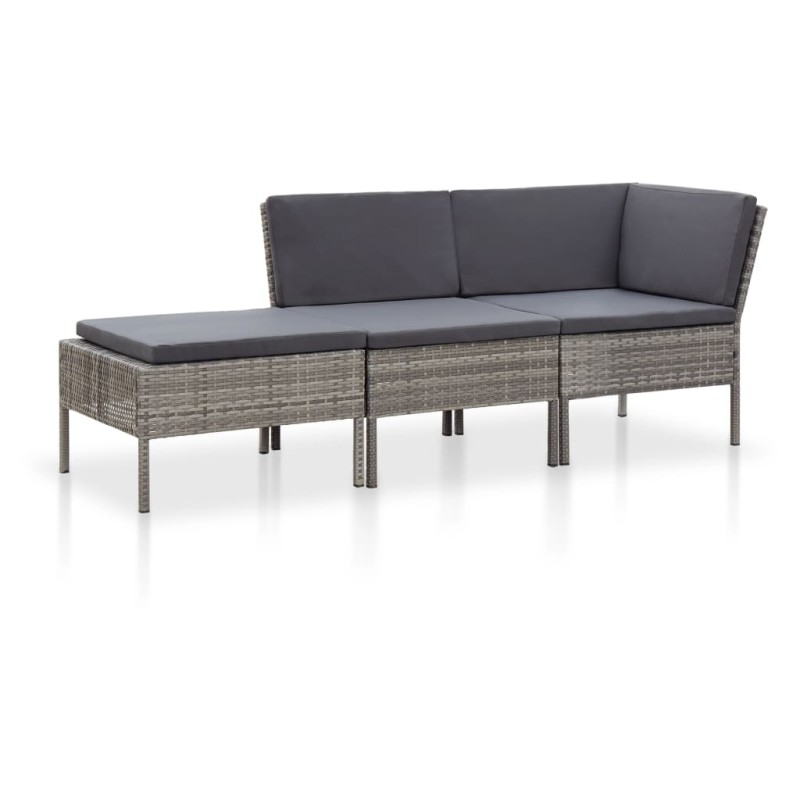 Set Divani da Giardino 3 pz con Cuscini in Polyrattan Grigio Set Divani da Giardino 3 pz con Cuscini in Polyrattan Grigio