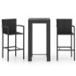 vidaXL Set Bar da Giardino 3 pz con Braccioli in Polyrattan Nero