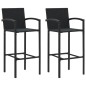 vidaXL Set Bar da Giardino 3 pz con Braccioli in Polyrattan Nero
