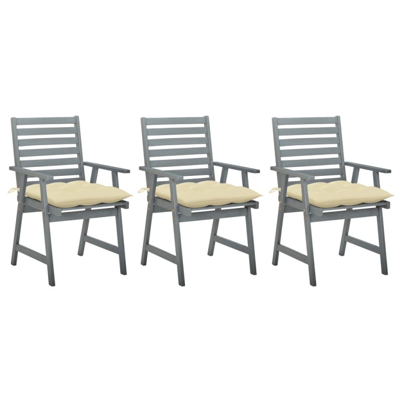 vidaXL Sedie da Pranzo da Esterni con Cuscini 3 pz Massello di Acacia vidaXL Sedie da Pranzo da Esterni con Cuscini 3 pz Massello di Acacia