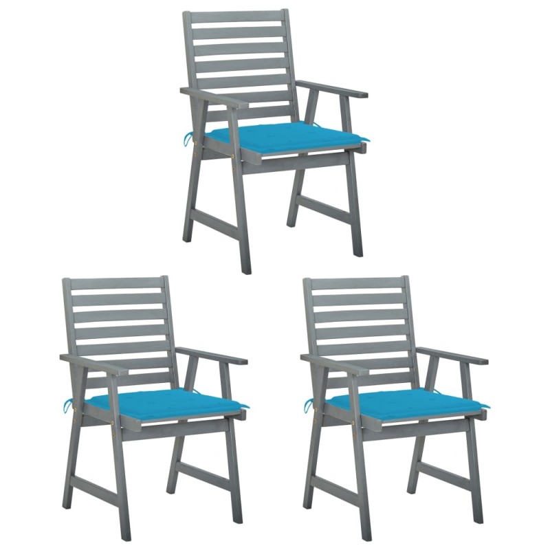 vidaXL Sedie da Pranzo da Esterni con Cuscini 3 pz Massello di Acacia vidaXL Sedie da Pranzo da Esterni con Cuscini 3 pz Massello di Acacia