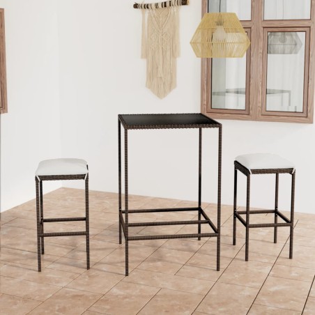 vidaXL Set Bar da Giardino 3 pz con Cuscini Polyrattan Marrone