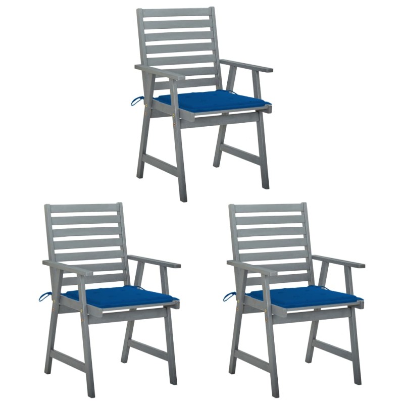 vidaXL Sedie da Pranzo da Esterni con Cuscini 3 pz Massello di Acacia vidaXL Sedie da Pranzo da Esterni con Cuscini 3 pz Massello di Acacia