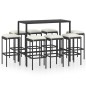 vidaXL Set da Bar da Giardino 9 pz con Cuscini in Polyrattan Nero