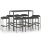 vidaXL Set da Bar per Giardino 9 pz con Cuscini in Polyrattan Grigio vidaXL Set da Bar per Giardino 9 pz con Cuscini in Polyrattan Grigio