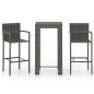 vidaXL Set Bar da Giardino 3 pz con Braccioli in Polyrattan Grigio vidaXL Set Bar da Giardino 3 pz con Braccioli in Polyrattan Grigio