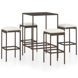 vidaXL Set da Bar da Giardino 5 pz con Cuscini in Polyrattan Marrone