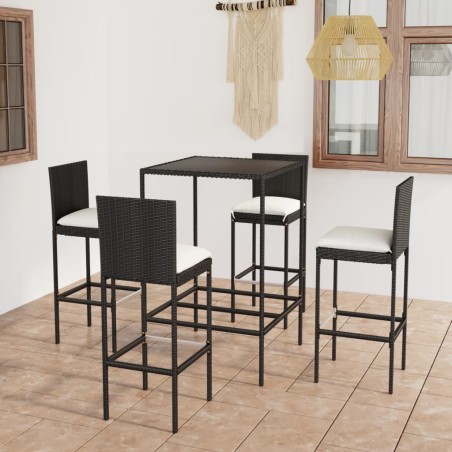 vidaXL Set Bar da Giardino 5 pz con Cuscini in Polyrattan Nero
