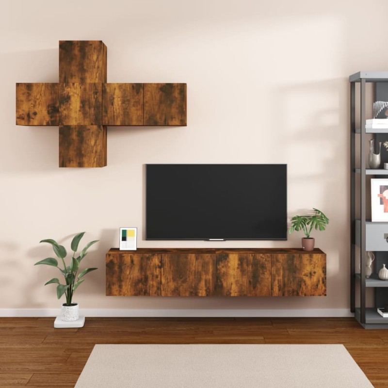 Set di Mobili Porta TV 7 pz Rovere Fumo in Legno Multistrato Set di Mobili Porta TV 7 pz Rovere Fumo in Legno Multistrato