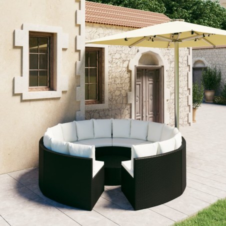 vidaXL Set Divani da Giardino 9 pz con Cuscini in Polyrattan Nero