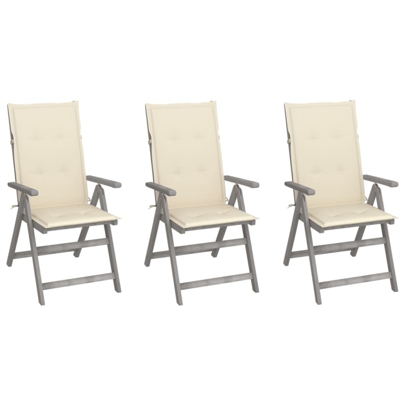 vidaXL Sedie da Giardino Reclinabili 3 pz con Cuscini Massello Acacia vidaXL Sedie da Giardino Reclinabili 3 pz con Cuscini Massello Acacia