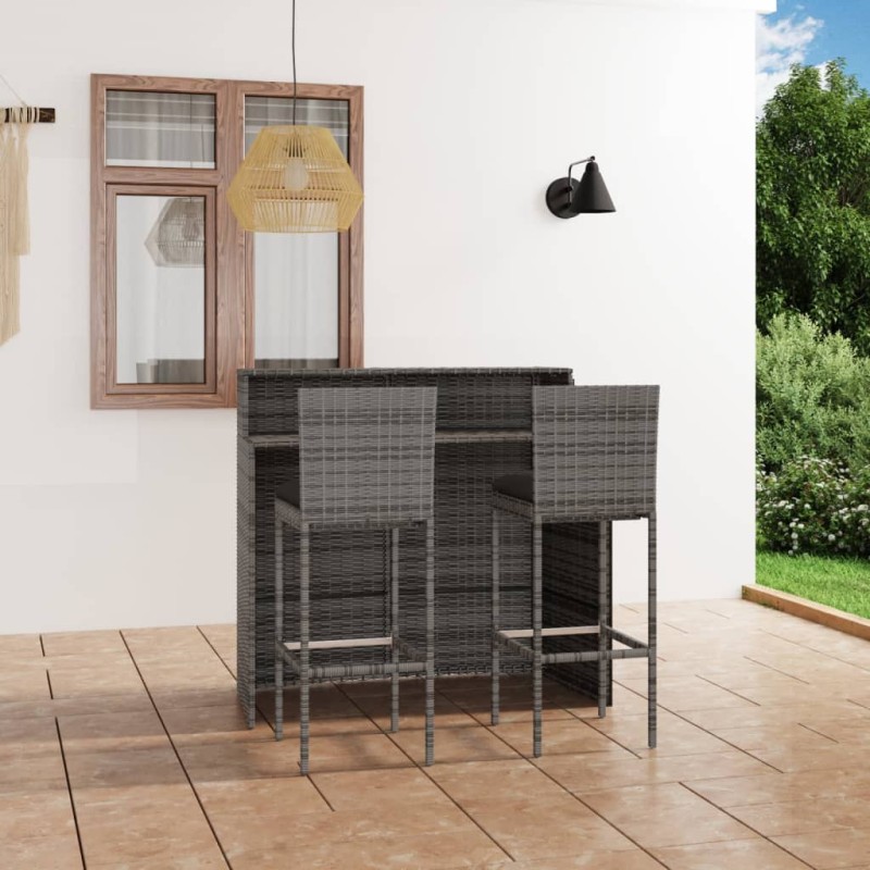 vidaXL Set Bar da Giardino 3 pz con Cuscini Grigio vidaXL Set Bar da Giardino 3 pz con Cuscini Grigio