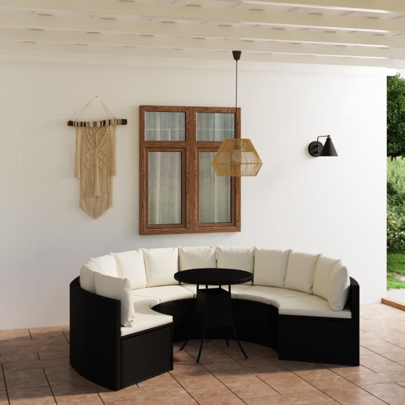 vidaXL Set Divani da Giardino 7 pz con Cuscini in Polyrattan Nero vidaXL Set Divani da Giardino 7 pz con Cuscini in Polyrattan Nero