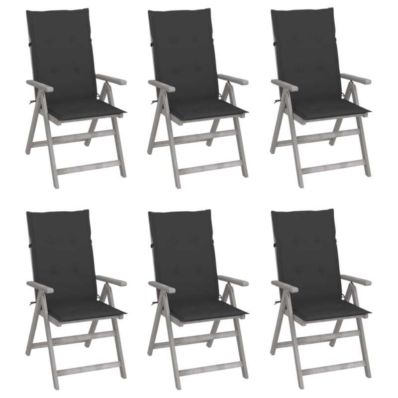 vidaXL Sedie da Giardino Reclinabili 6 pz con Cuscini Massello Acacia vidaXL Sedie da Giardino Reclinabili 6 pz con Cuscini Massello Acacia