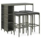 vidaXL Set da Bar da Giardino 5 pz con Cuscini in Polyrattan Grigio vidaXL Set da Bar da Giardino 5 pz con Cuscini in Polyrattan Grigio