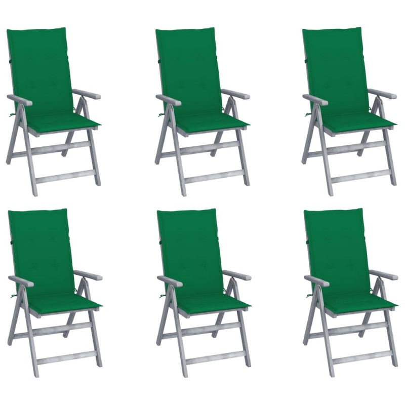 vidaXL Sedie da Giardino Reclinabili 6 pz con Cuscini Massello Acacia vidaXL Sedie da Giardino Reclinabili 6 pz con Cuscini Massello Acacia