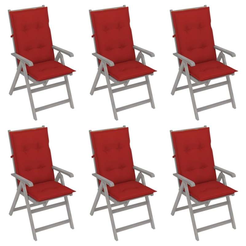 vidaXL Sedie da Giardino Reclinabili 6 pz con Cuscini Massello Acacia vidaXL Sedie da Giardino Reclinabili 6 pz con Cuscini Massello Acacia