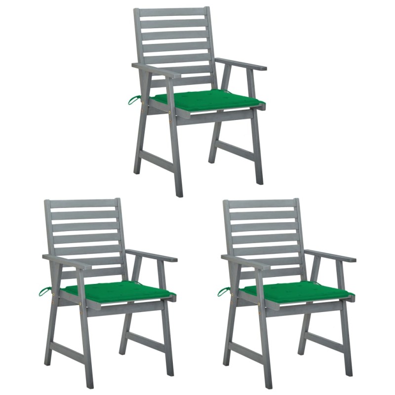 vidaXL Sedie da Pranzo da Esterni con Cuscini 3 pz Massello di Acacia vidaXL Sedie da Pranzo da Esterni con Cuscini 3 pz Massello di Acacia