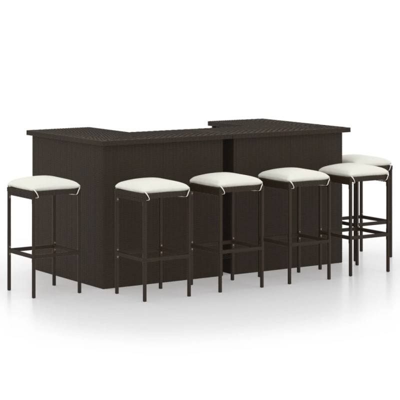 vidaXL Set da Bar da Giardino 8 pz con Cuscini in Polyrattan Marrone vidaXL Set da Bar da Giardino 8 pz con Cuscini in Polyrattan Marrone